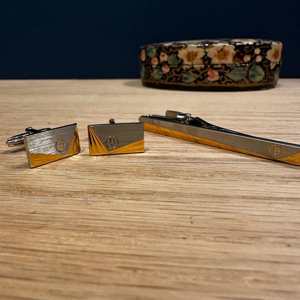 Bally Vintage made in Germany Cufflinks & Tie Bar Set – Gold & Silver Plated